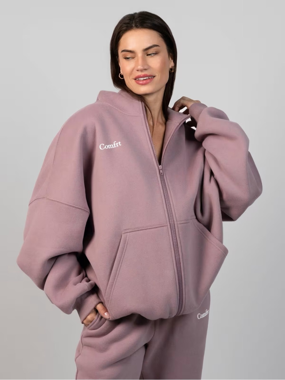 Comfrt Zip-Up Cloud Hoodie in Orchid